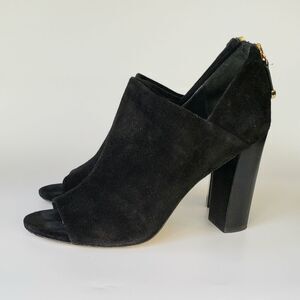 DVF Diane Von Furstenberg Black Suede Open Toe Heels Size 6.5 M
